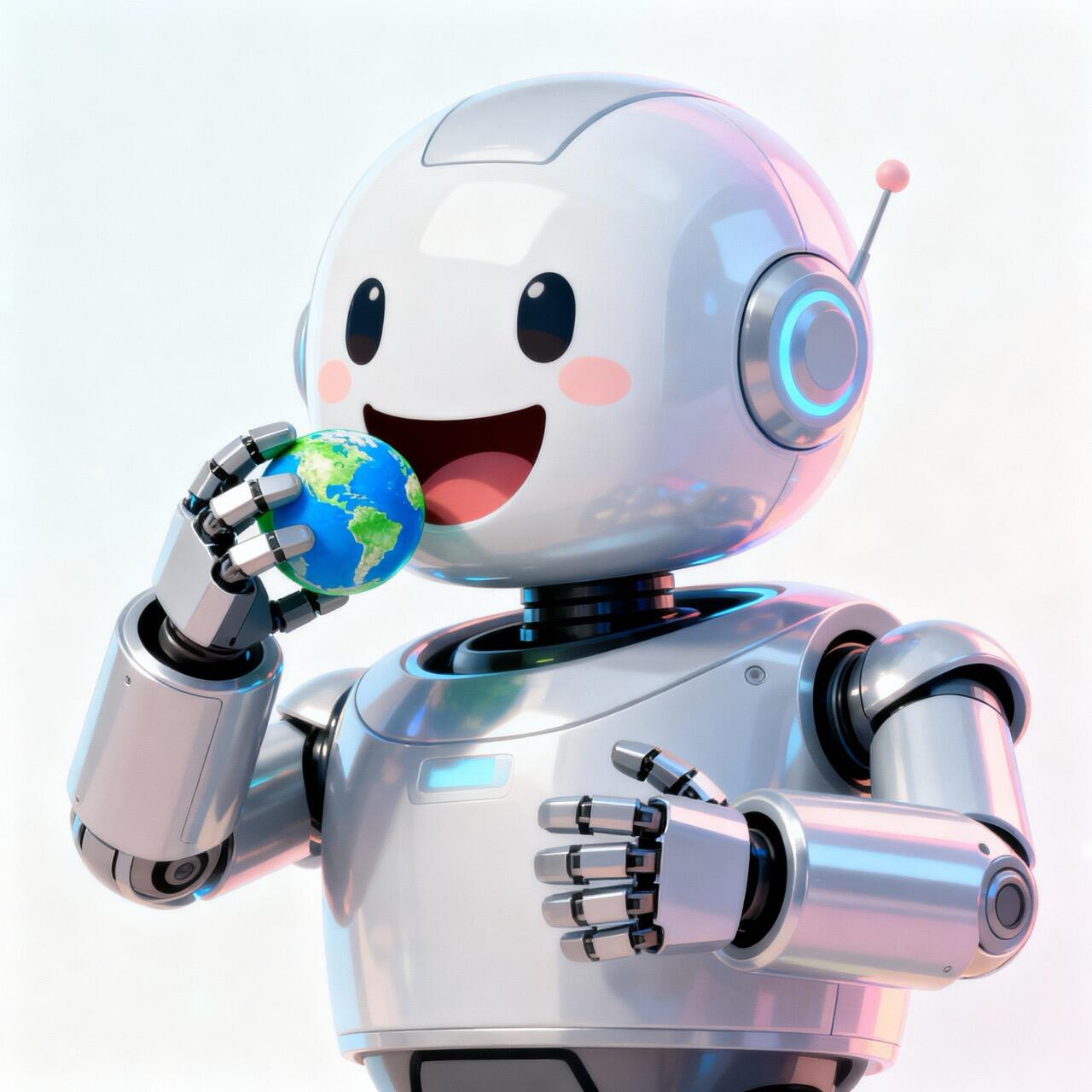 Süsser Roboter isst die Erde.