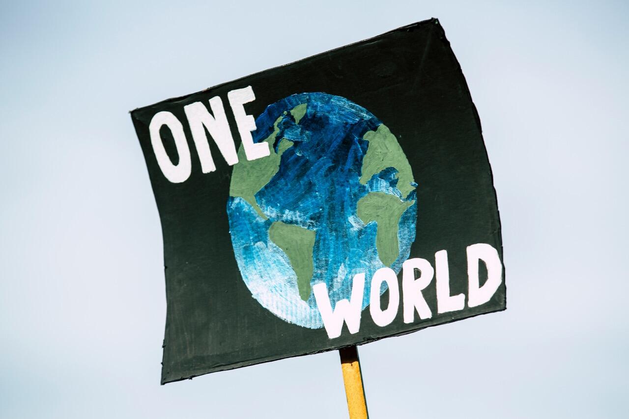 Symbolbild one world - Demoplakat