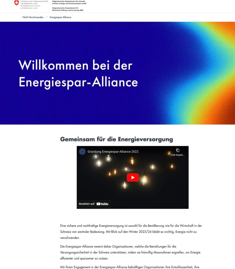 Screenshot der Energiespar Alliance